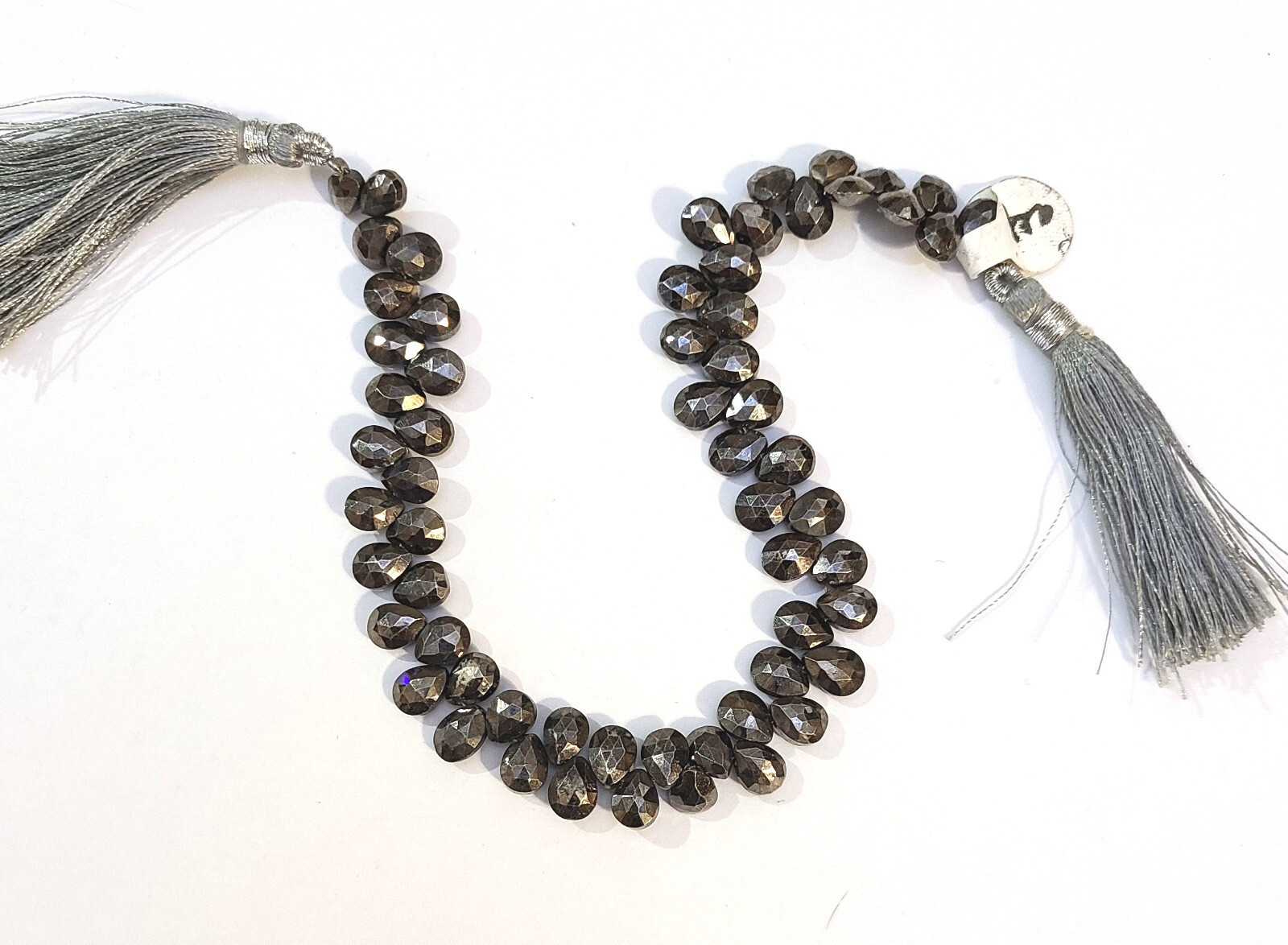 1 Strand Titanium-Plated Pyrite Faceted Tear Drop Pear Briolette Beads 4x7mm 8.5