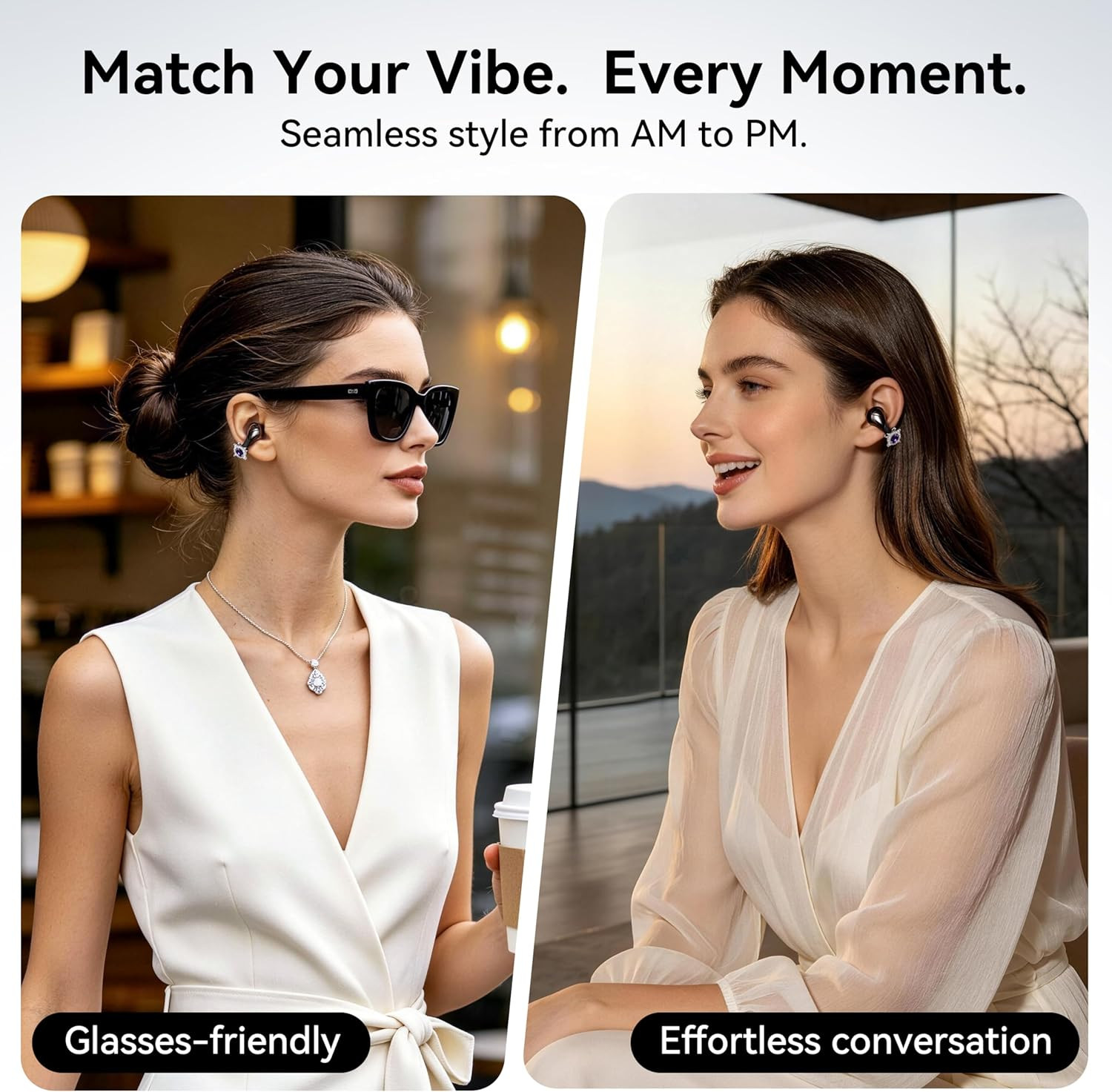 LINKLIKE Jewelry Edition Open Ear Clip-on Earbuds with Zircon Earrings, All-in-O