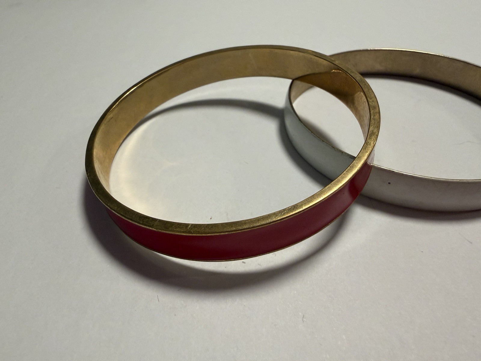 Vintage Enamel Bangle Bracelet Set Of 2, Gold Tone Red White 1980s