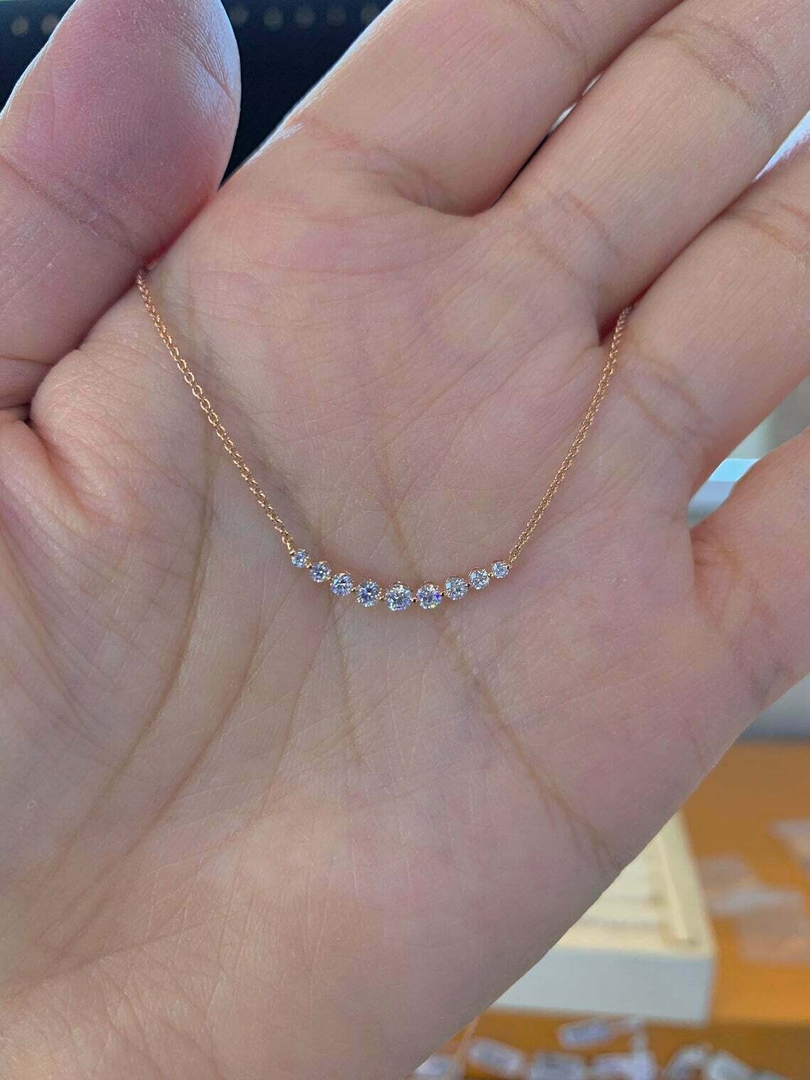 1.20Ct Round Cut VVS1/D Diamond Bar Pendant 14K Yellow Gold Finish 18″Free Chain