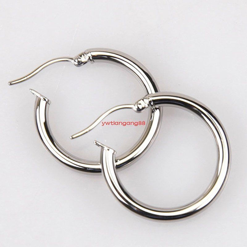 Polished Stainless Steel Round Circle Large Hoop Loops Earrings Silver Color