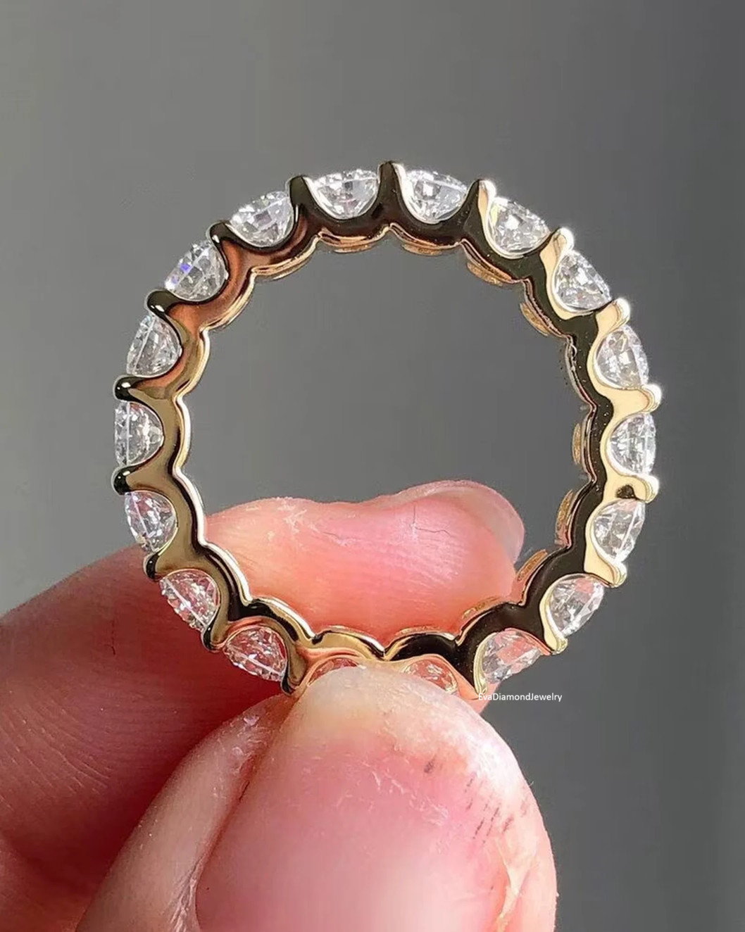 2.50Ct Round Moissanite Ring Full Eternity Band 14k Yellow Gold Plate Sliver