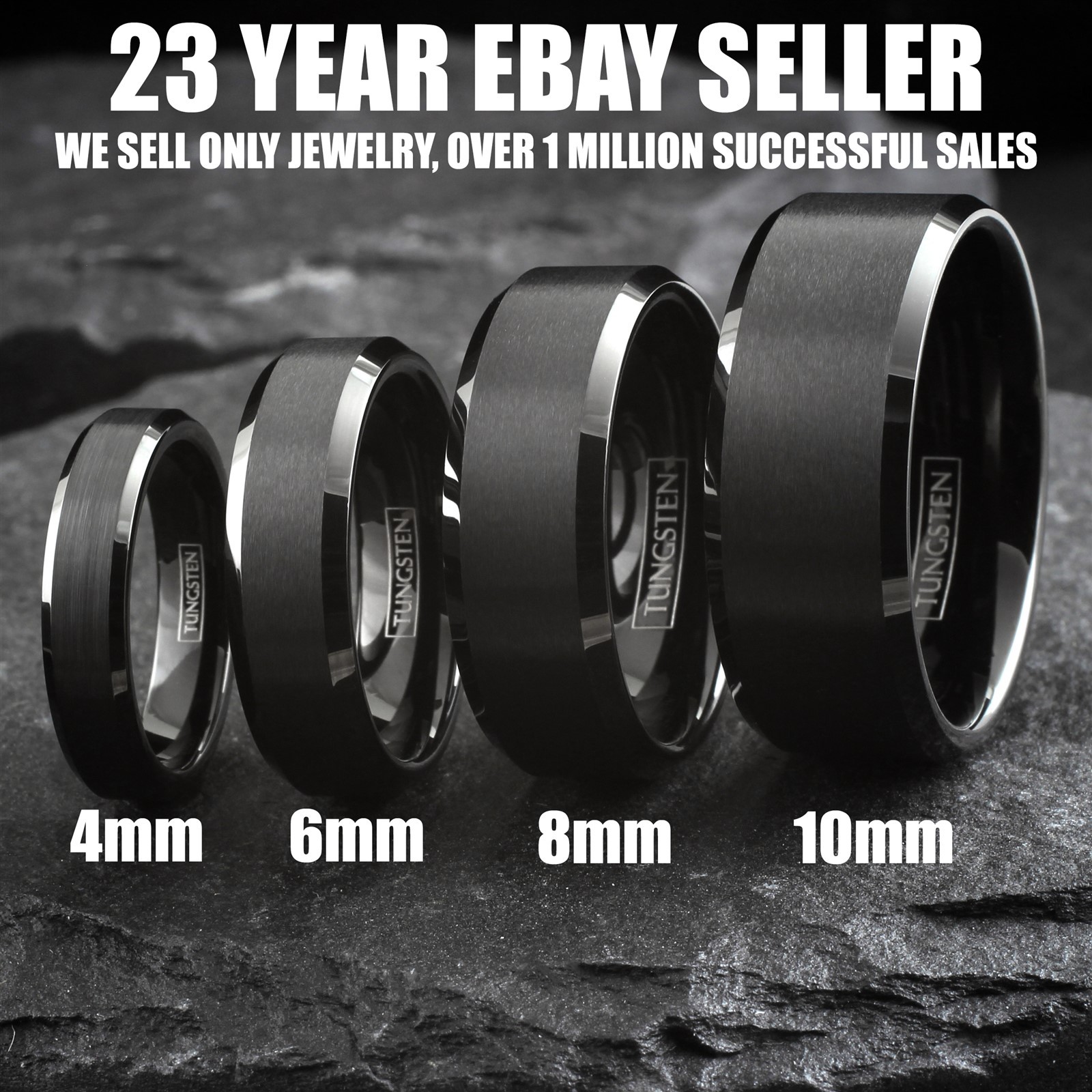 6/8mm Black Tungsten Carbide Brushed Comfort Fit Wedding Band Ring Men’s-Women’s