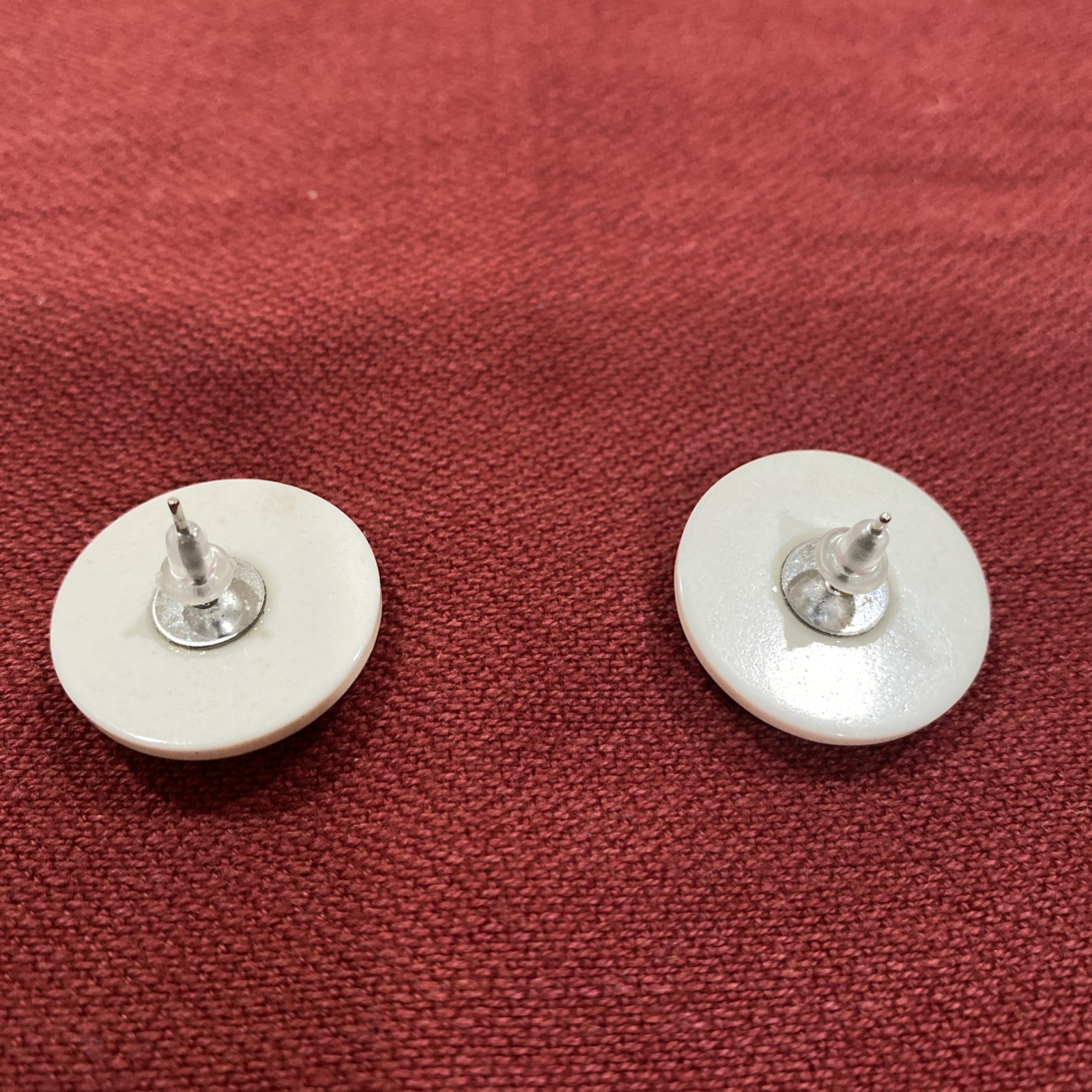 Navy Blue & White Round Plastic Pierced Earrings