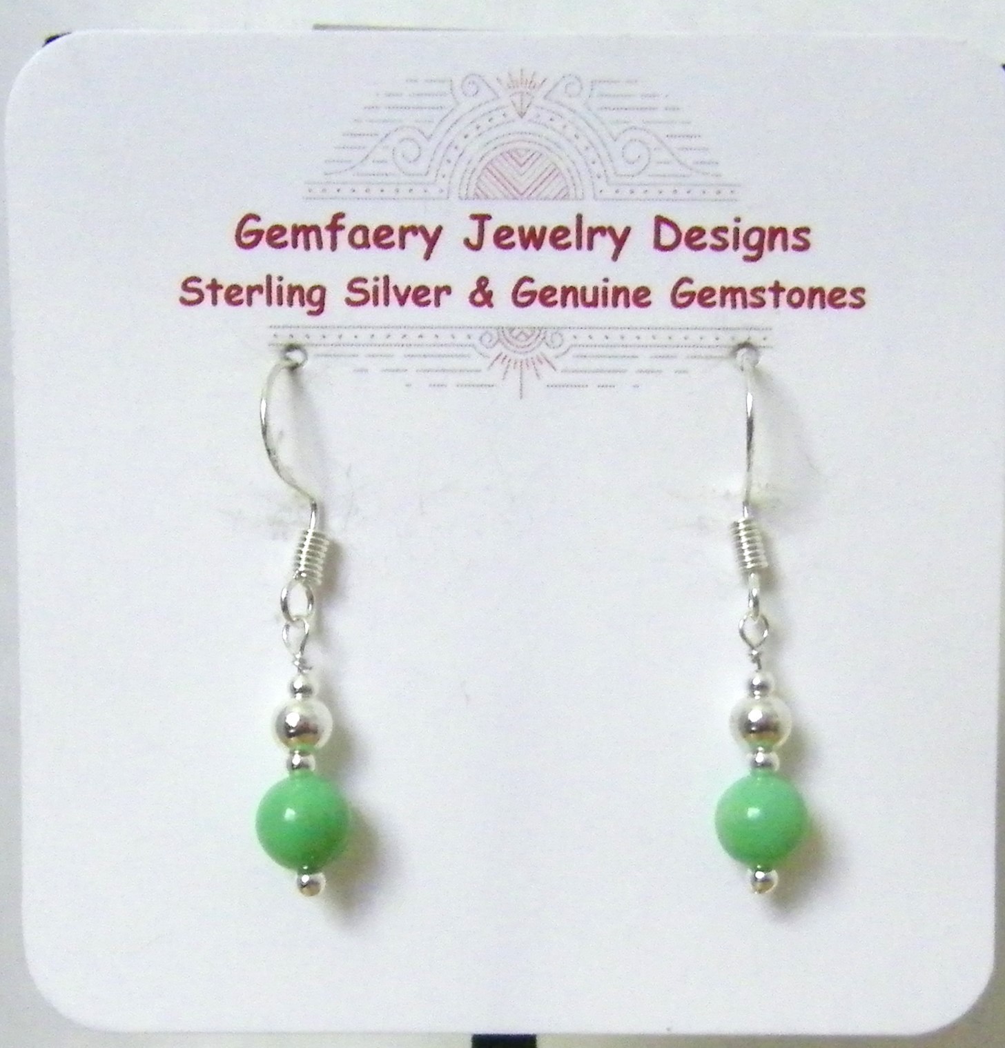 Sterling Silver Natural CHRYSOPRASE Gemstone Dangle Earrings #27…Handmade USA