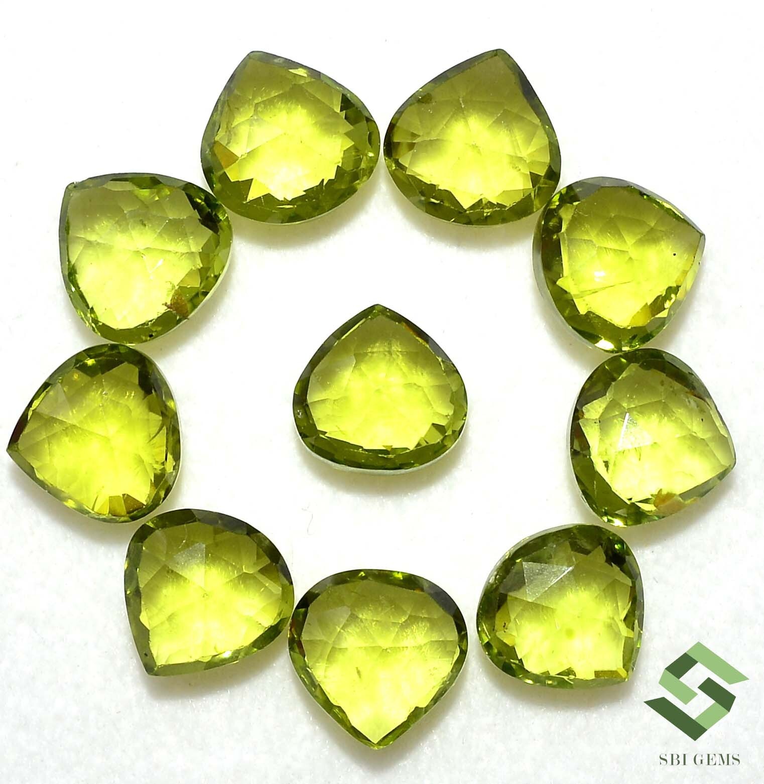Natural Peridot Fancy Pear Checker Cut 8×8 mm Lot 10 Pcs 22.59 CTS Loose Gems