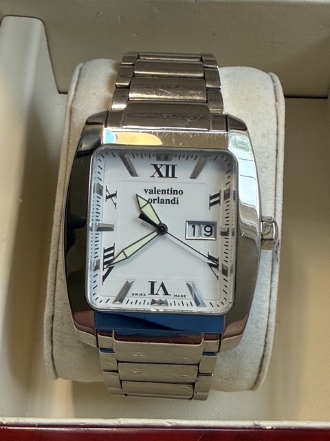 Valentino Orlandi Swiss Made Men’s Watch Stainless Steel Date Box Papers