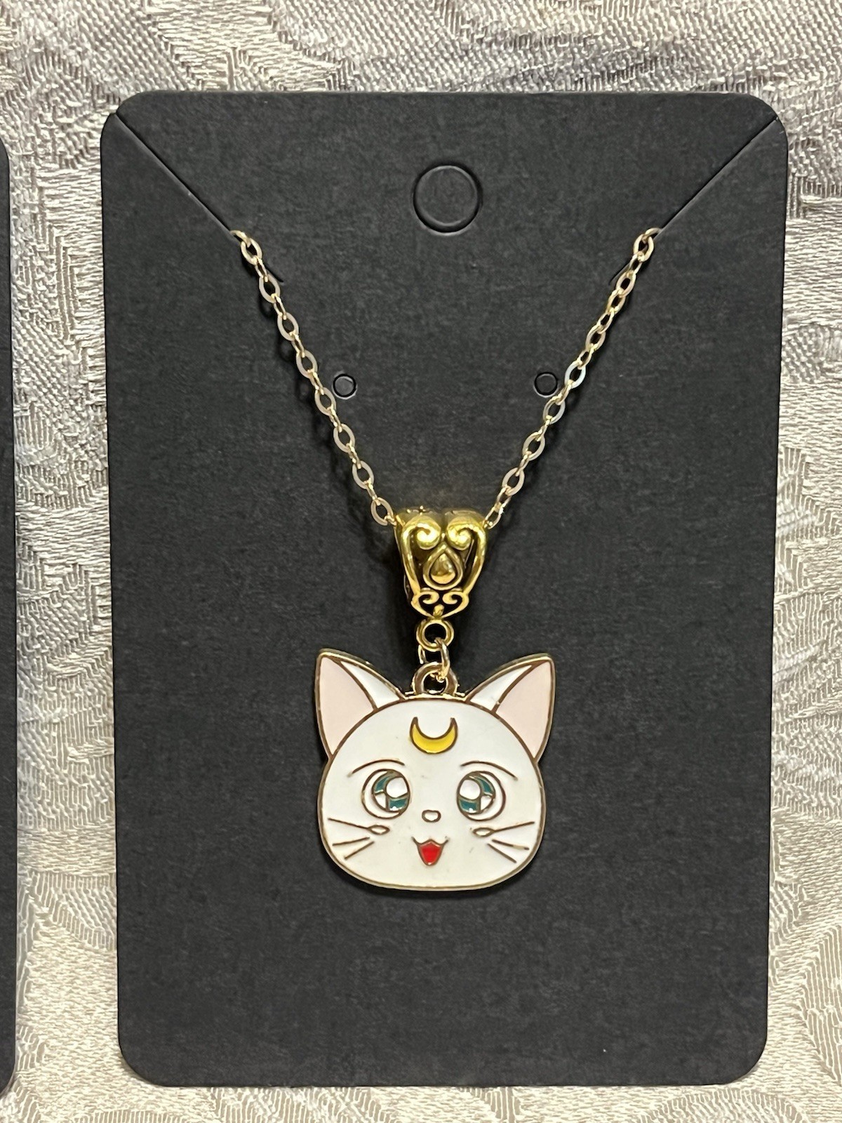 Sailor Moon ARTEMIS Cat Charm Anime Cartoon Gold Enamel Boho Trendy Necklace 18”