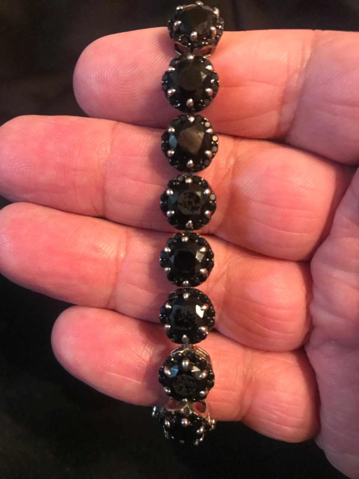 30 kt black spinel in sterling silver line bracelet 8 inches long double clasp