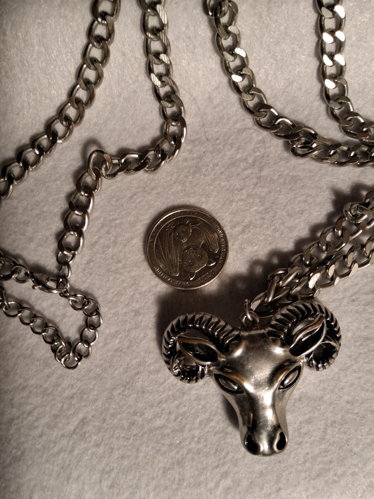 Mens Chain Necklace With Pendant Ram. Silver Color Chunky Chain. Up To 28in.