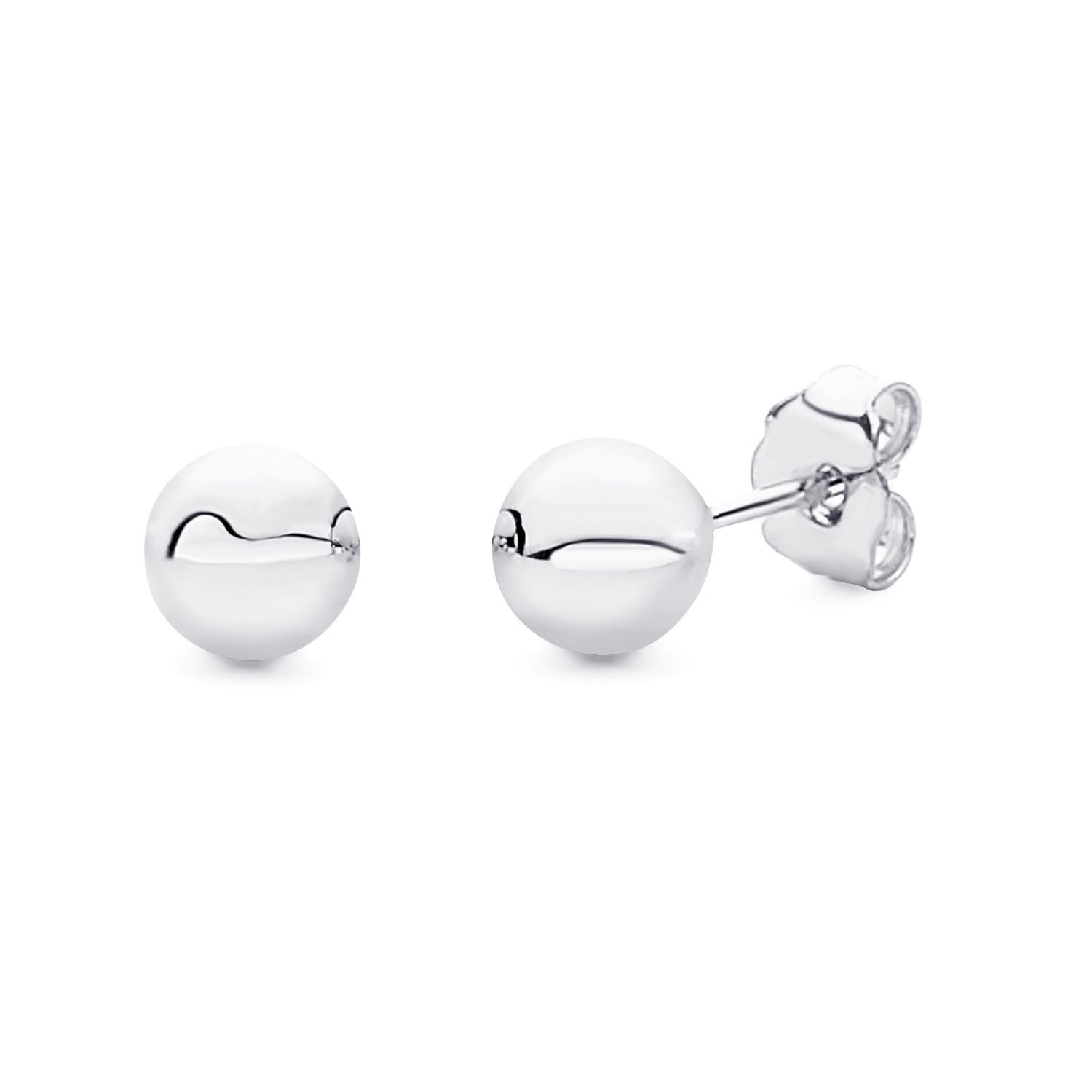 14k REAL White Gold 3mm, 4mm, 5mm, 6mm, 7mm, 8mm Ball Stud Earrings with Push…