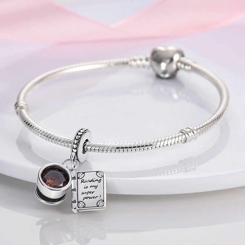 MULA European Silver Plated Charm AAA CZ Book and Coffee Cup For Women Bracelet