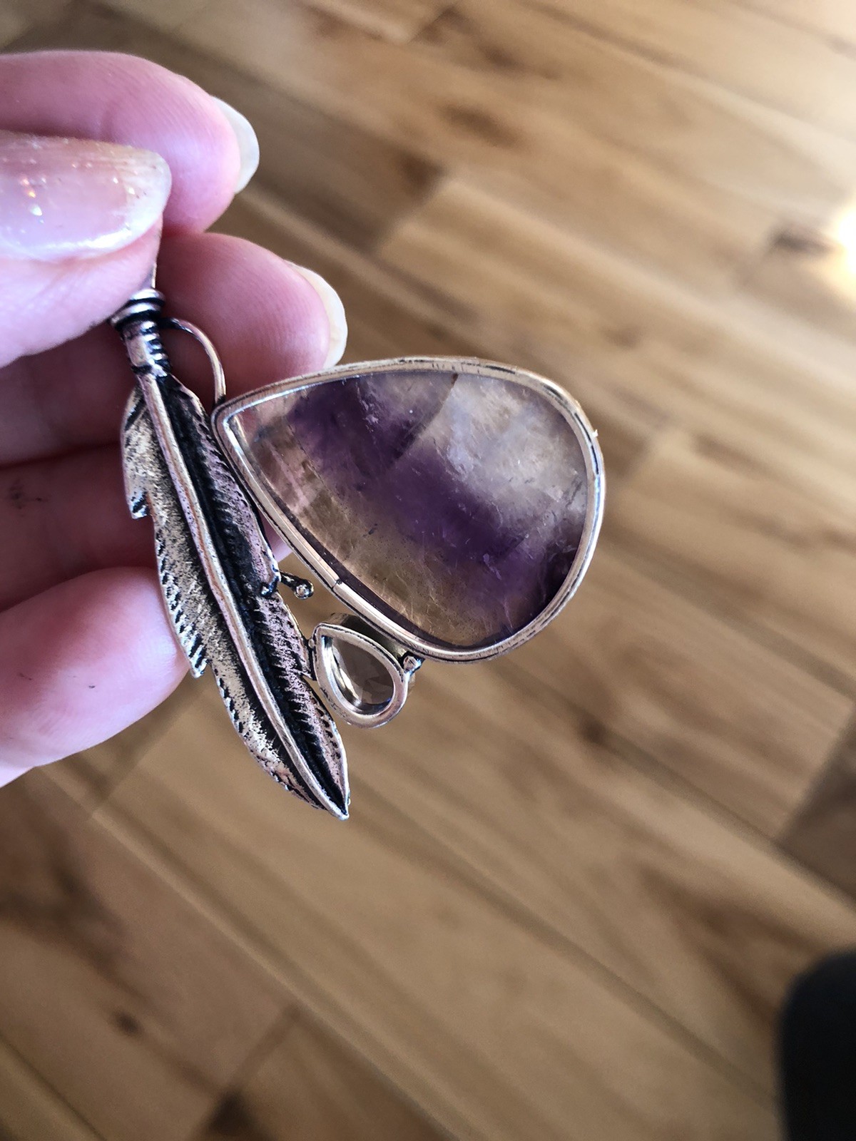 Purple Amethyst Feather Pendant, Large 2” Artisan Handmade