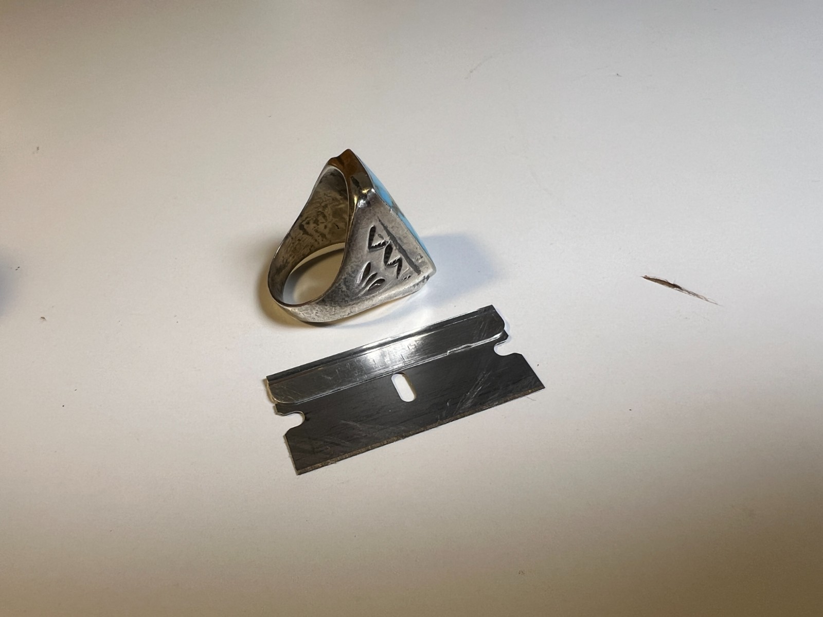 Vintage Navajo Sterling Silver & Large Rectangular Turquoise Cabochon Ring sz 11