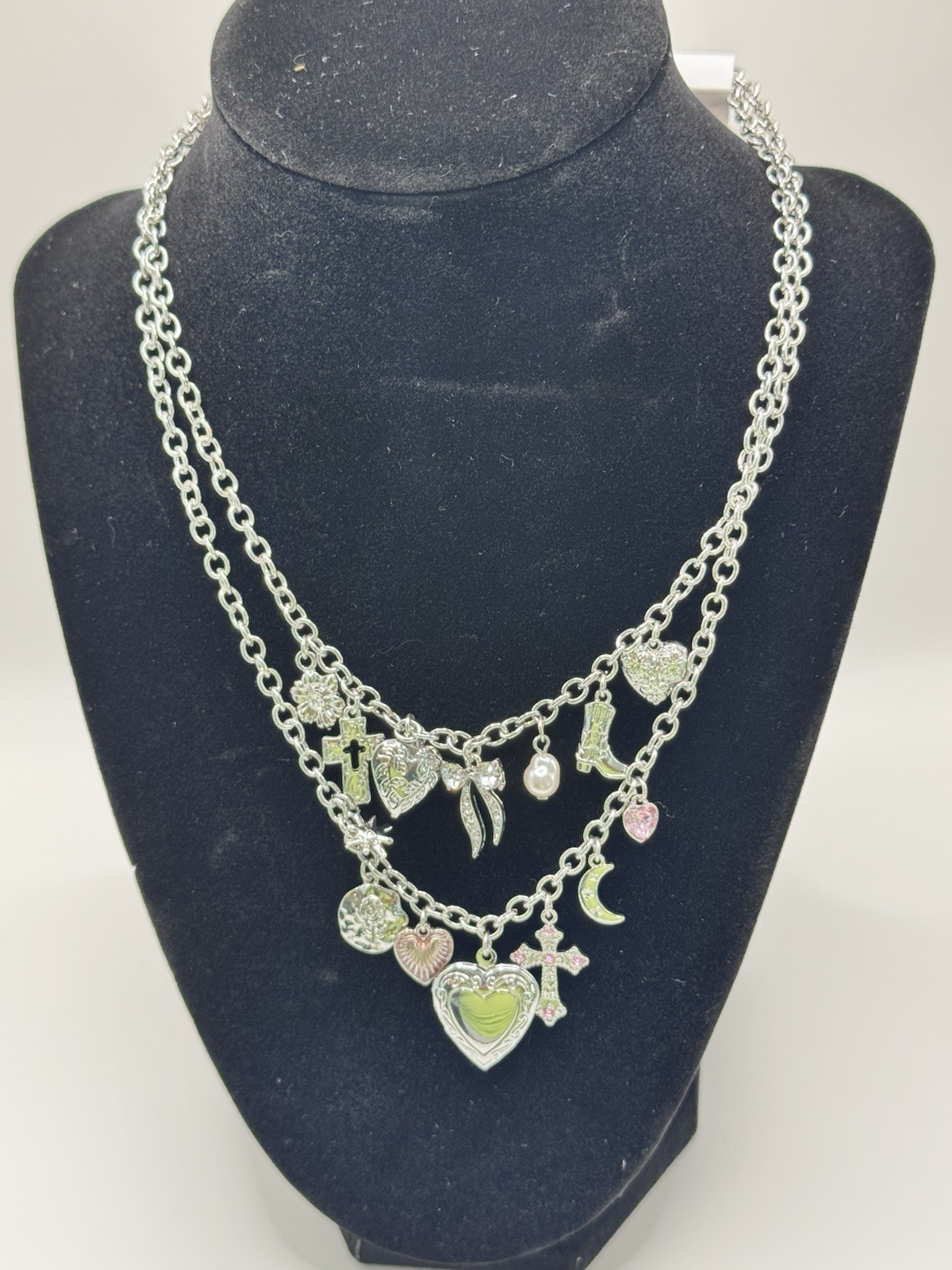 New By Claar Charm Heart Locket Silver Double Chain Necklace
