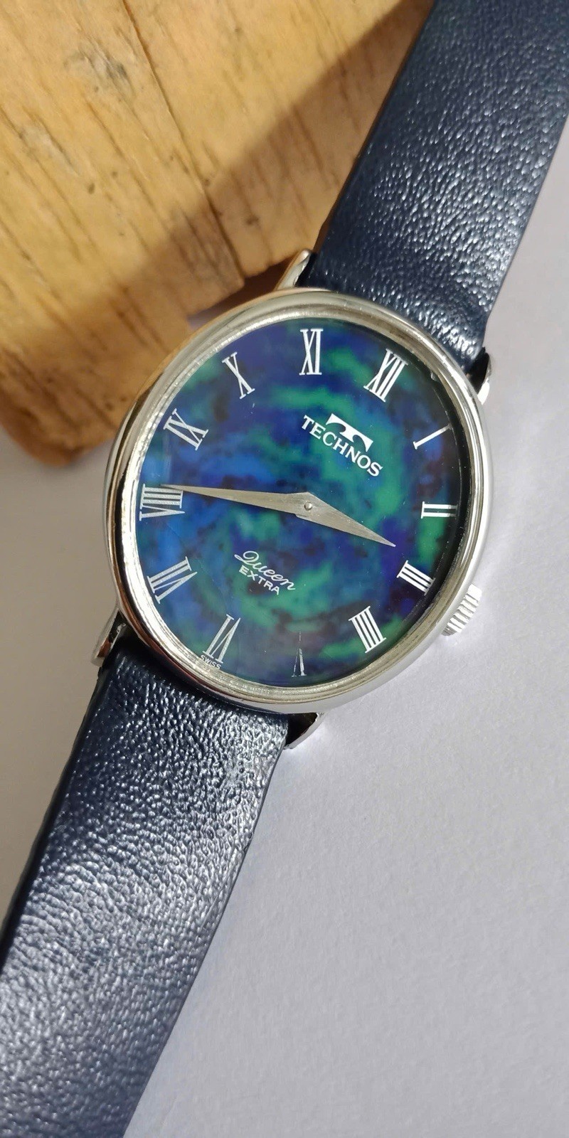 LAPIS Stone Dial_Technos 17j QUEEN Extra For Ladies, manual winding!