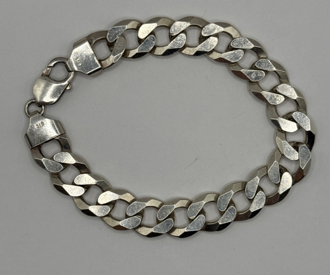 Sterling Silver Curb Chain Bracelet 9″ Length (44 Grams)