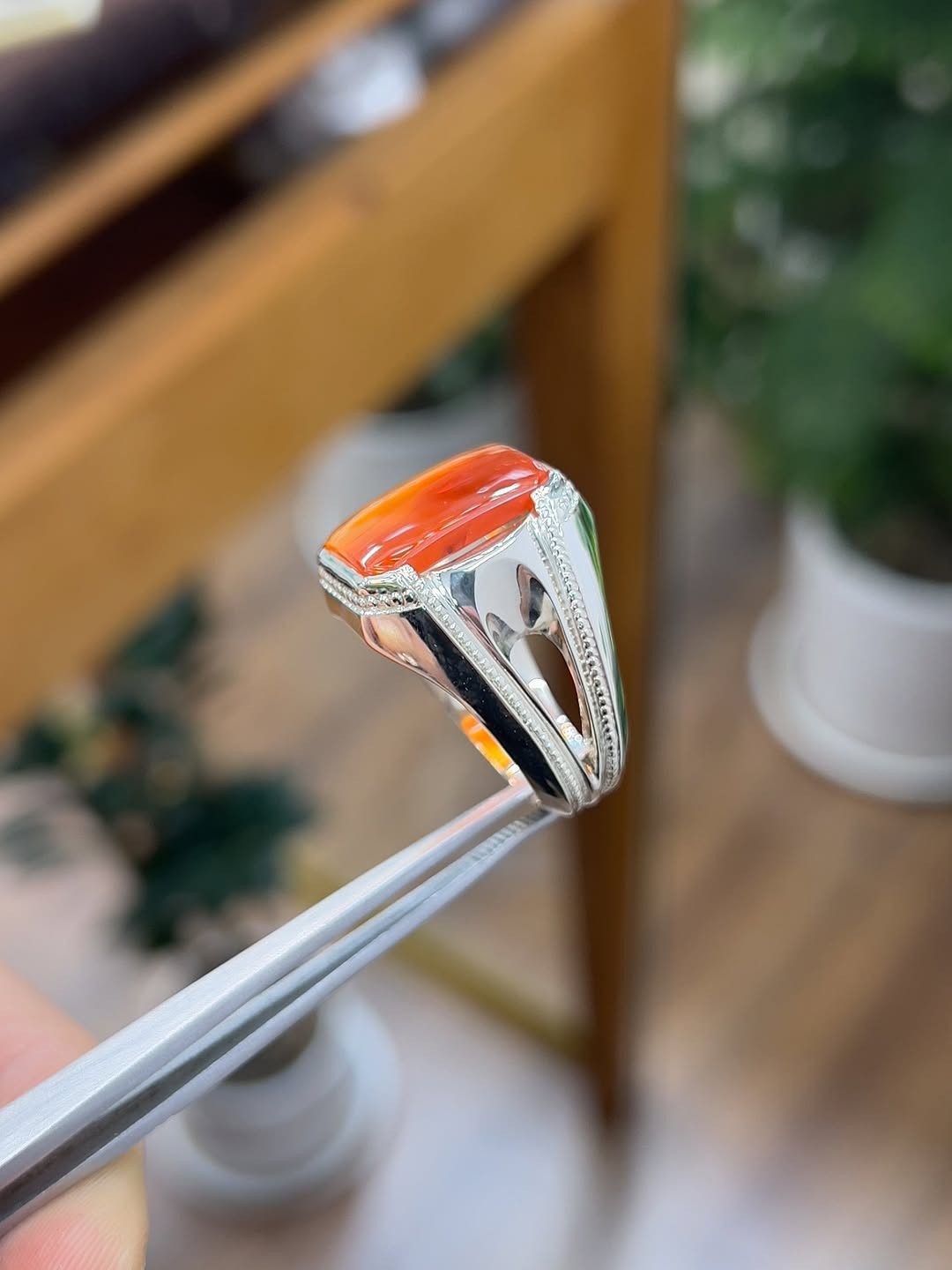 Red Agate Gemstone Silver Ring, Aqeeq Ring, Sterling Silver Handmade 925 silver