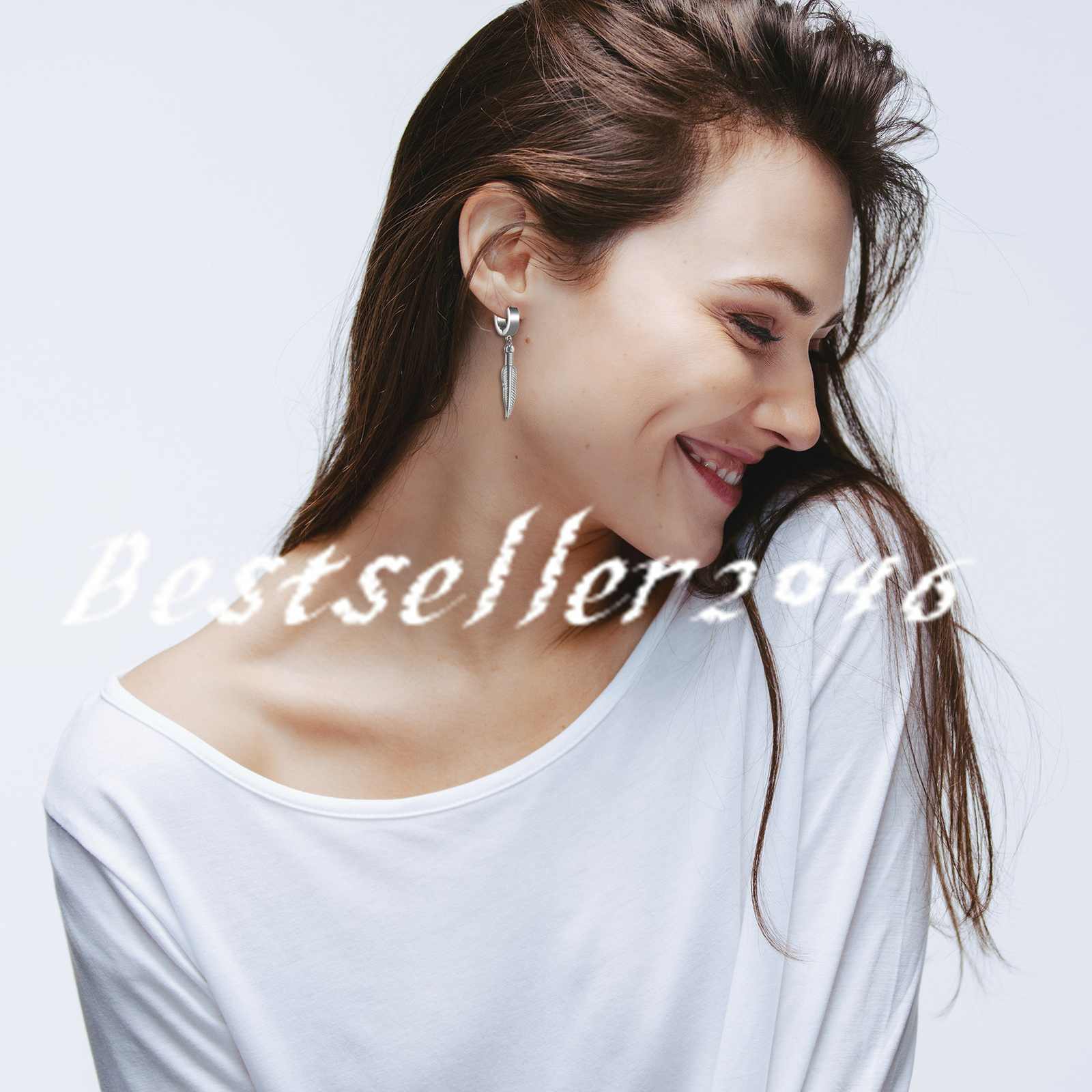 2pcs Men Women Stainless Steel Long Feather Dangle Hoop Huggie Earrings Studs