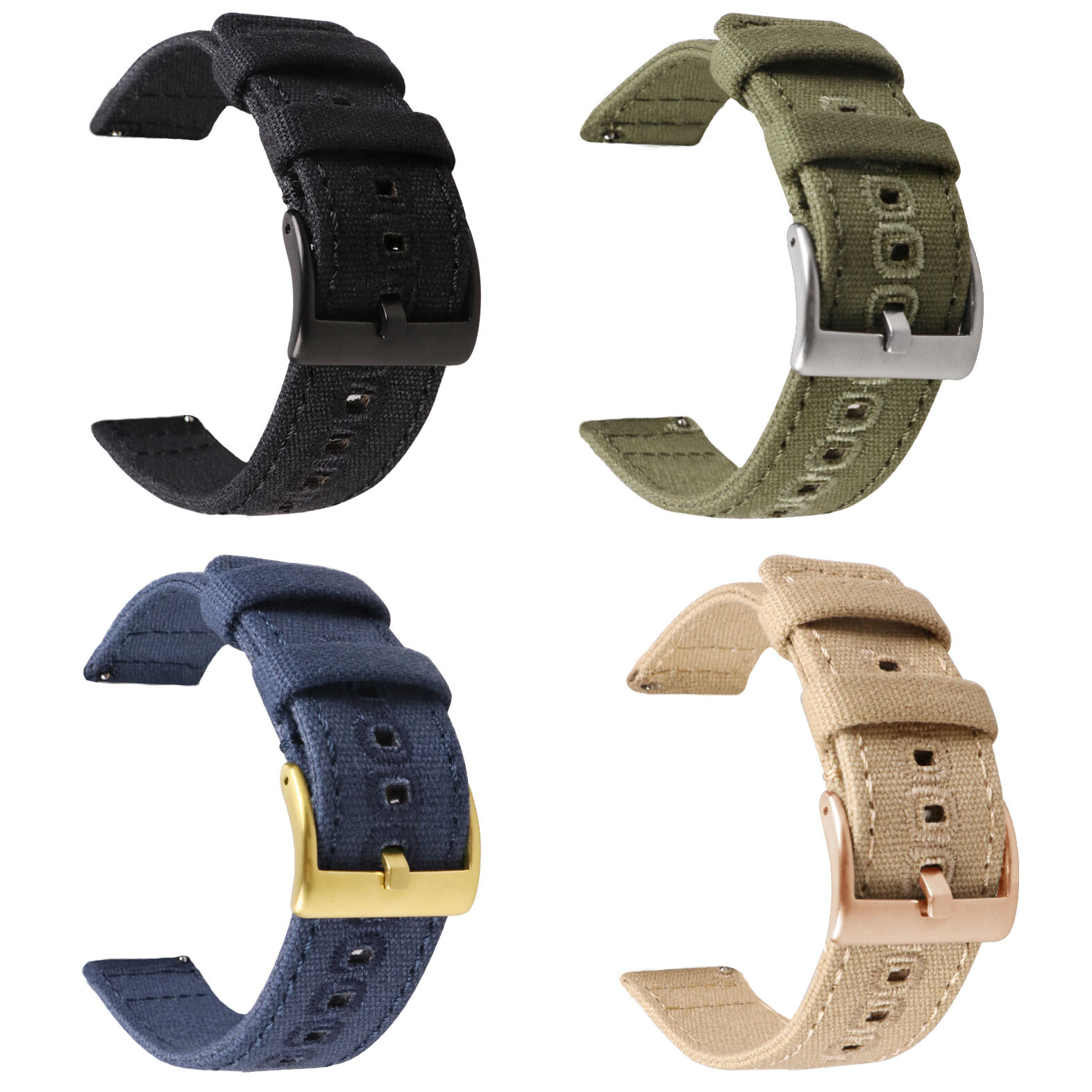 Quick Pins Weave Nylon Fabric Strap 18 20 22mm Sport Watch Band Blk Gold Buckle