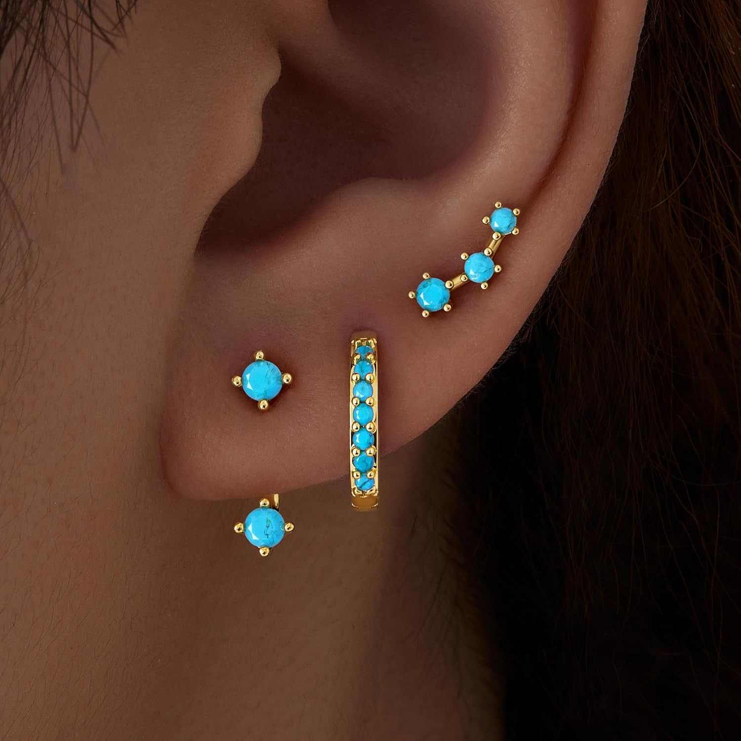 3 Pairs Dainty Small Earrings Set for Women Trendy, Birthstone Stud Huggie Hoop