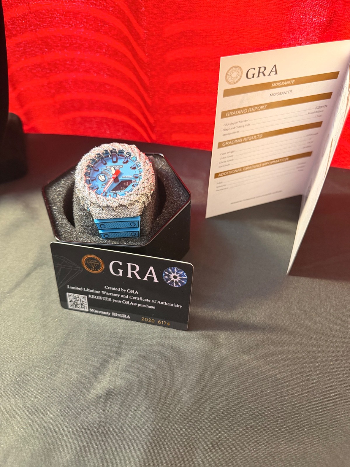 G Shock GA2100 watch blue with Moissanite bezel