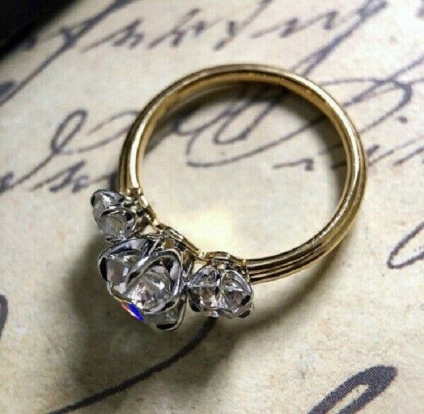 3Ct Lab Created Diamond ThreeStone Engagement Ring 14K Yellow Gold Over