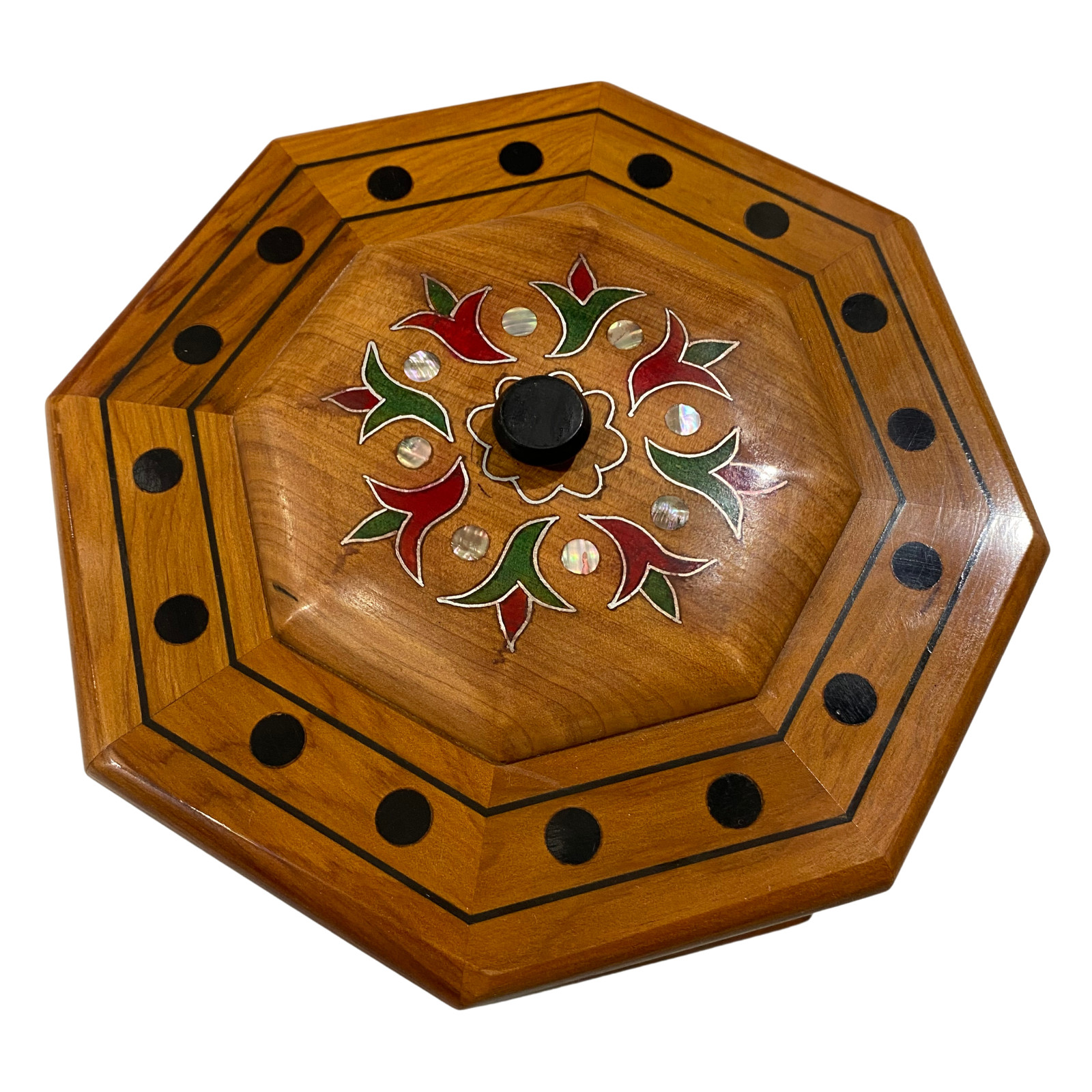 Handmade Moroccan Lemon Thuya Wooden Jewelry Box Round Organizer Handcrafted