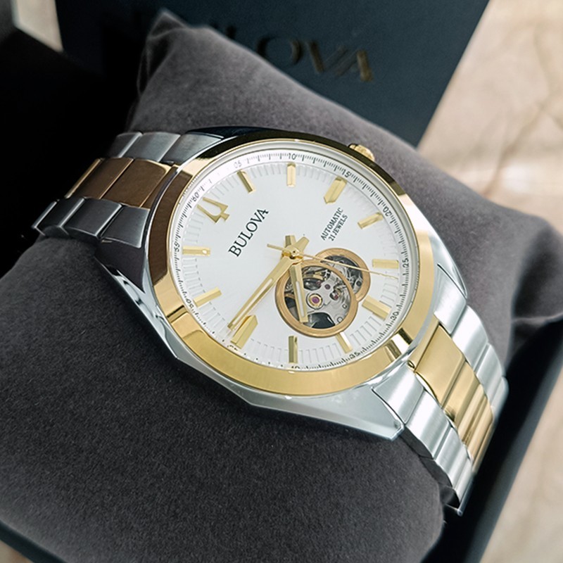 Bulova Surveyor White Gold Dial Men’s Classic Automatic Steel Watch 42mm 98A284