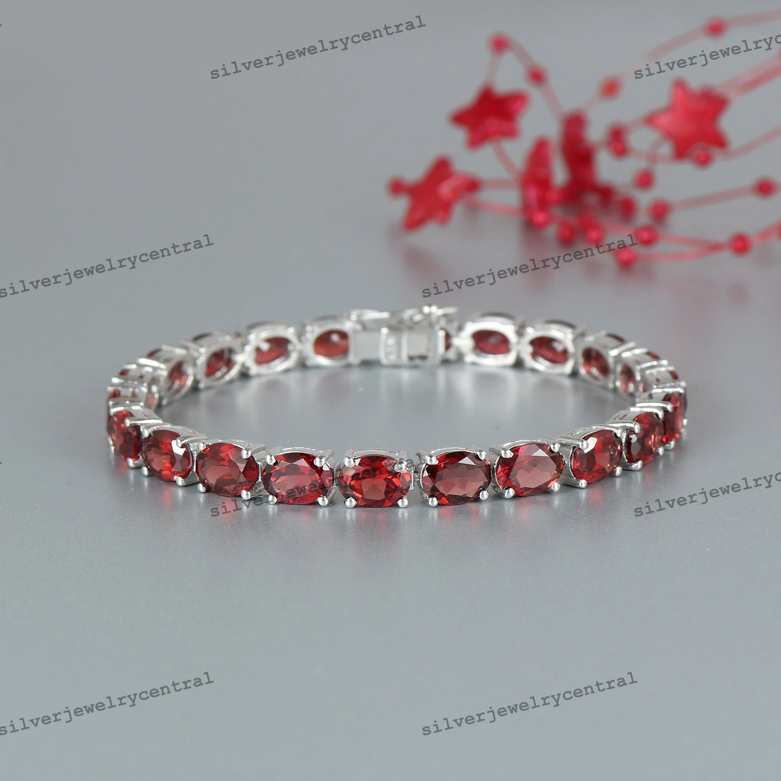Garnet Tennis Bracelet: 925 Sterling Silver January Birthstone Jewelry