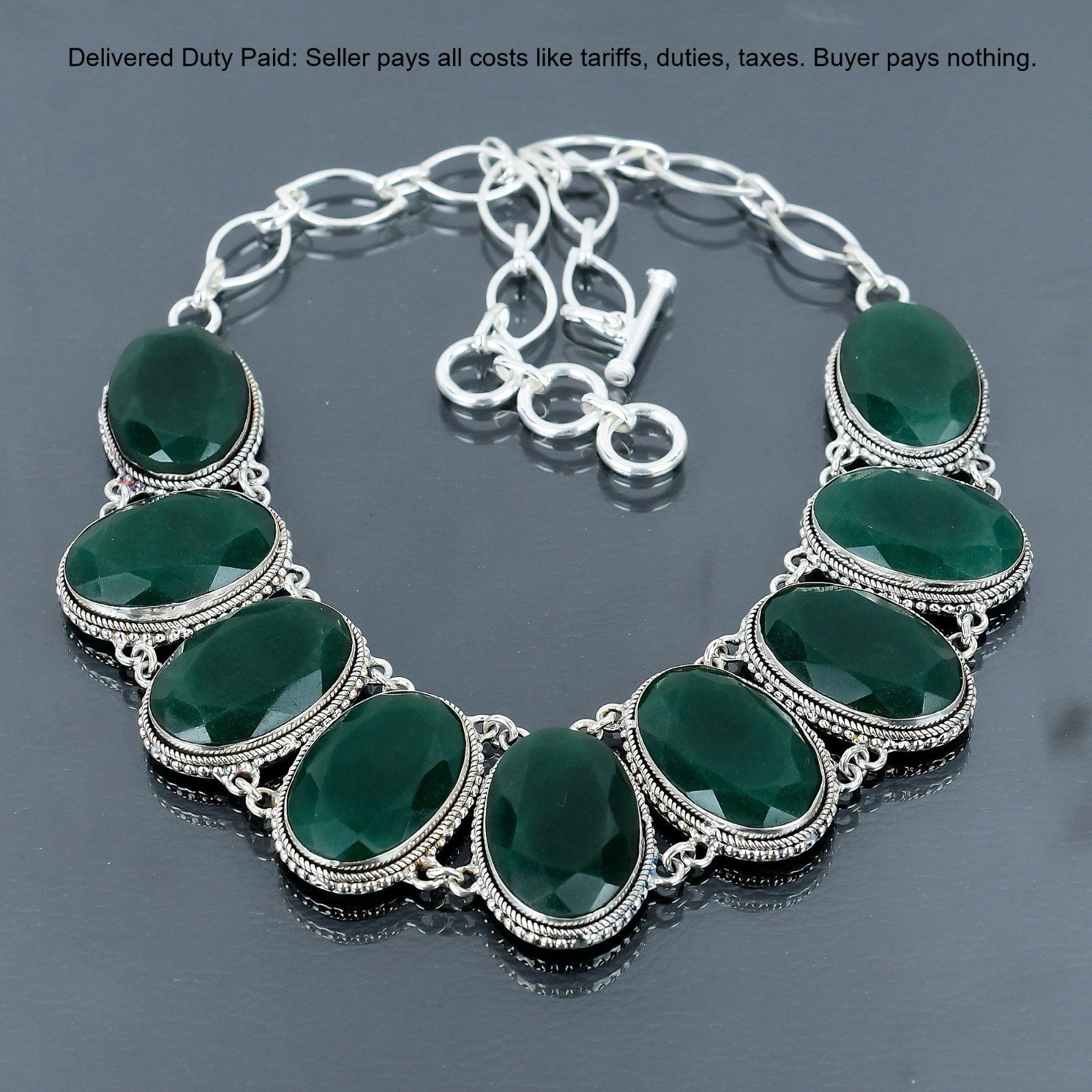 925 Silver Zambian Emrald Gemstone Bezel New Chain Vintage Wife Necklace Jewelry