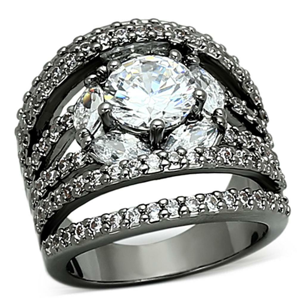 LOA895 – Ruthenium Brass Ring with AAA Grade CZ in Clear