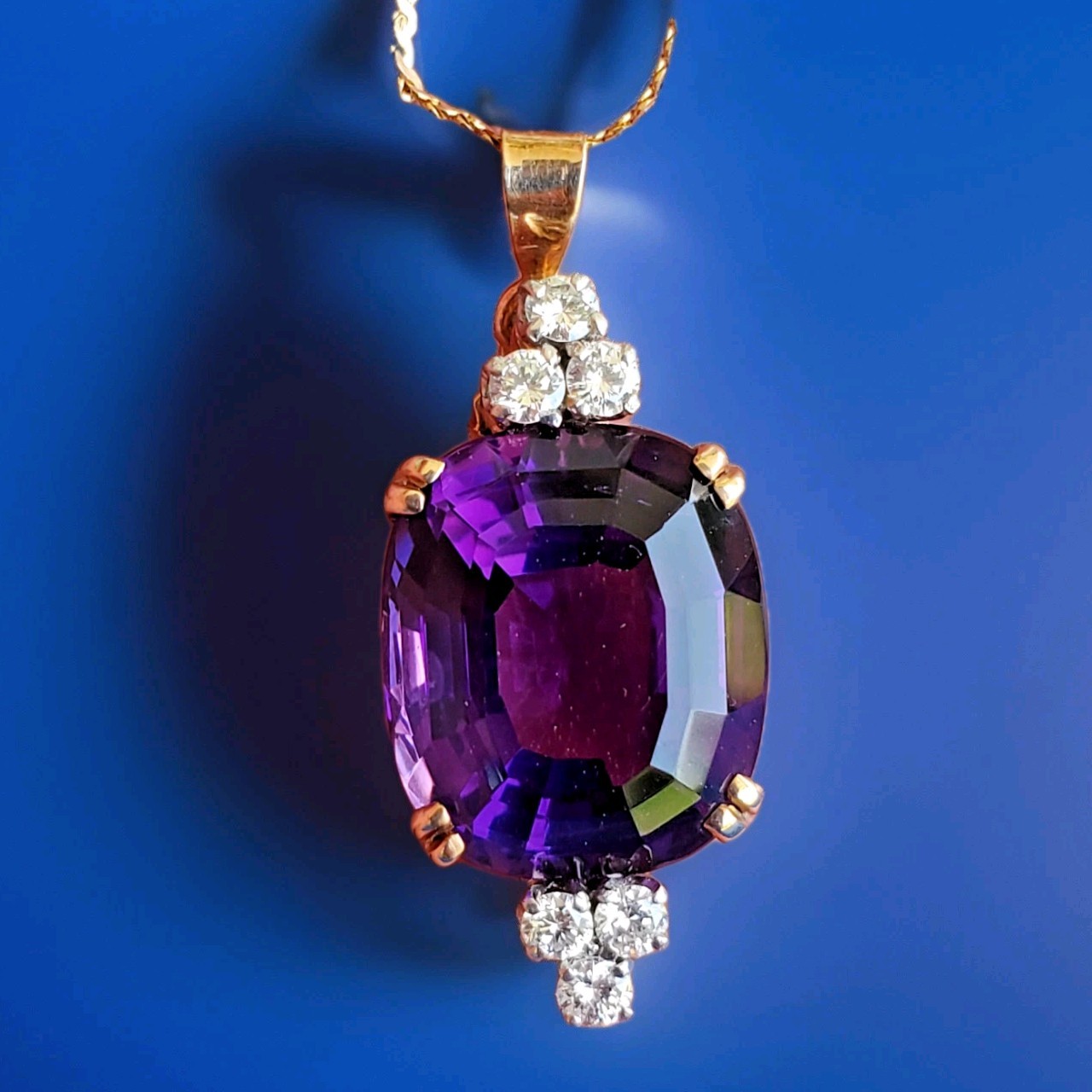 Original EARTH MINED AMETHYST DIAMOND Deco Style Necklaces SOLID 14K GOLD 20″ in