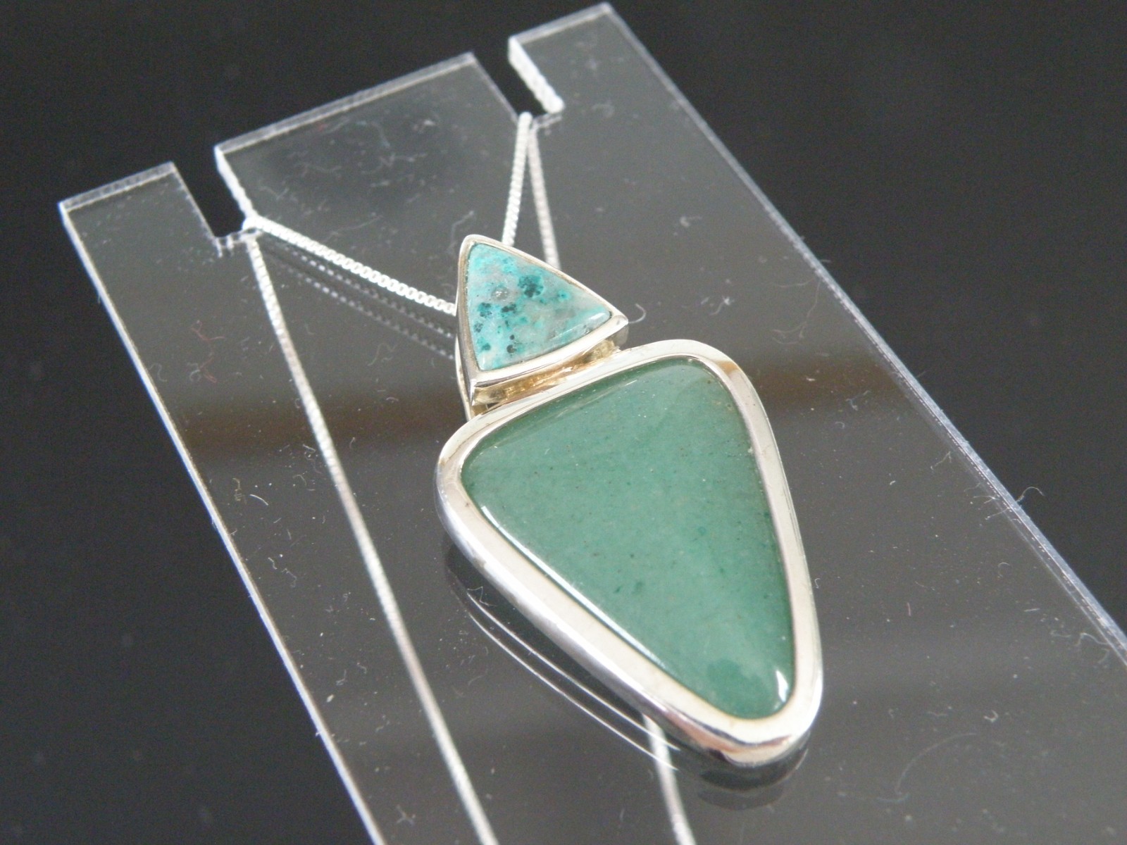 Vintage Sterling Silver 925 Aventurine Modern Slide Pendant Necklace