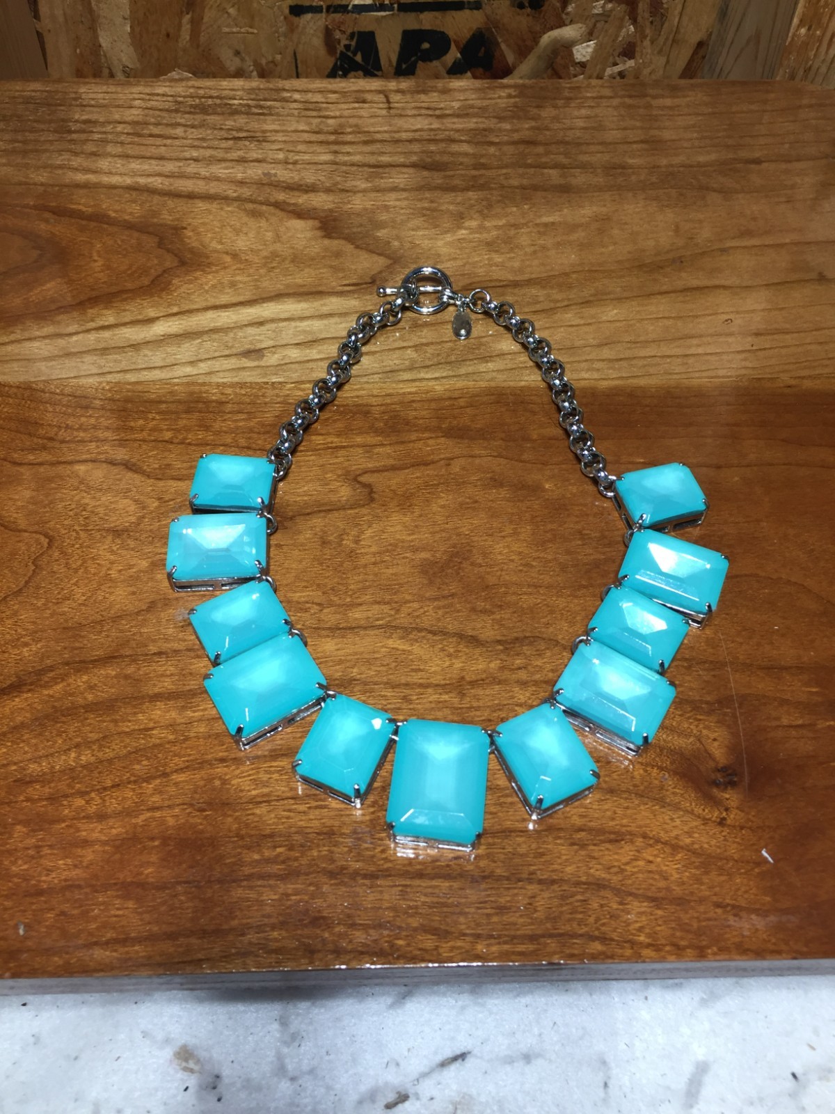 Ann Taylor Statement Necklace Rectangular Faux-Turquoise Stones Rectangle Toggle