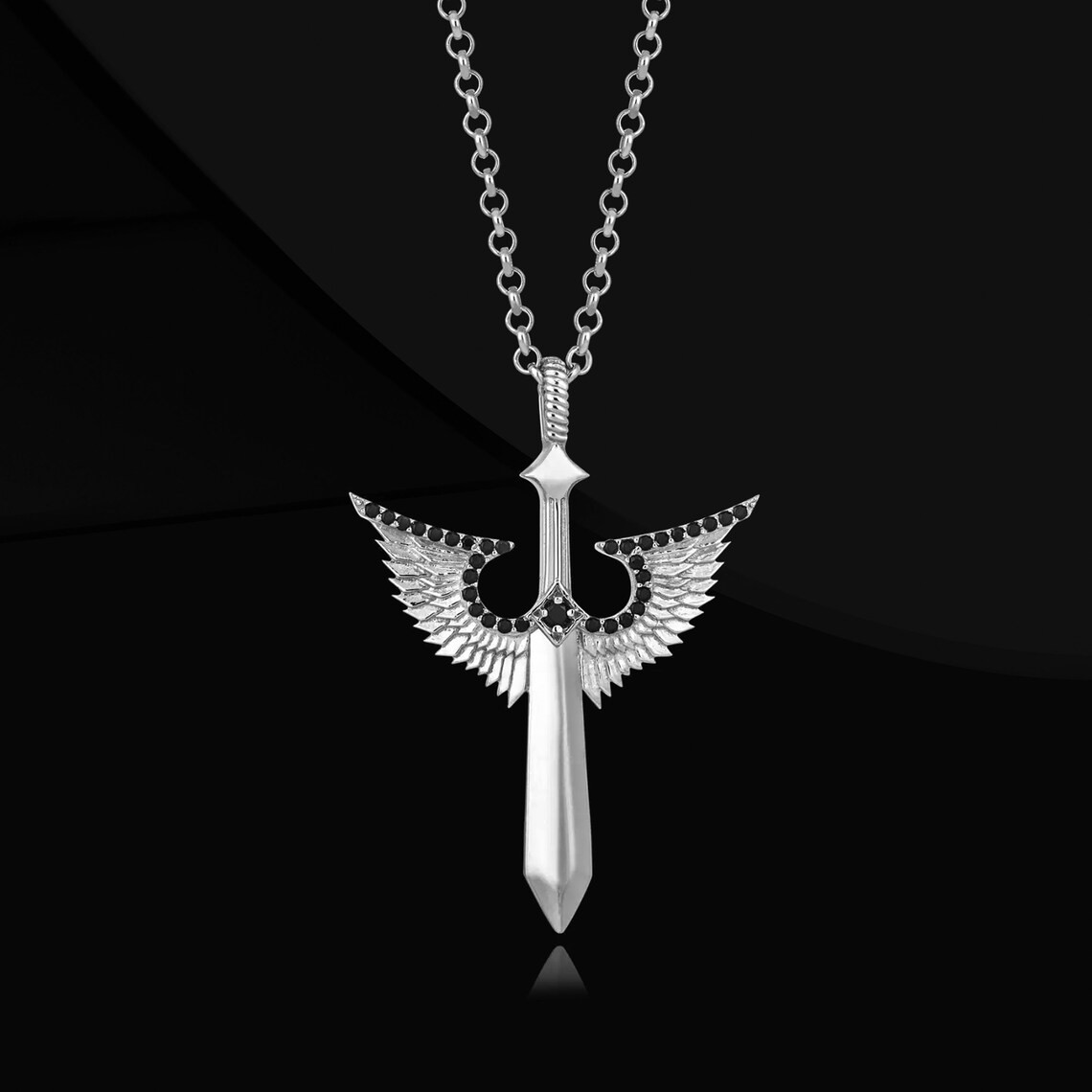 Angel Winged Sword Necklace 925 Sterling Silver Pendant Necklace Duty Free