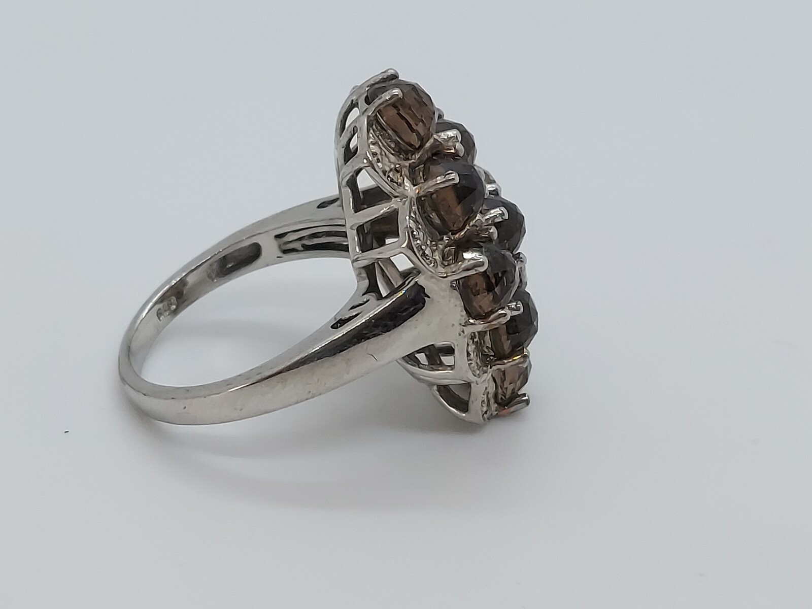 Karis STS Silver Tone Feceted Smoky Quartz Ring size 7.5