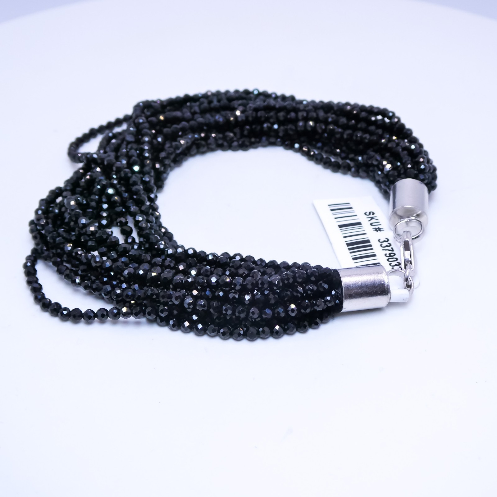New Sterling Silver Black Spinel 100ctw Faceted Beaded Multi Strand 7″ Bracelet