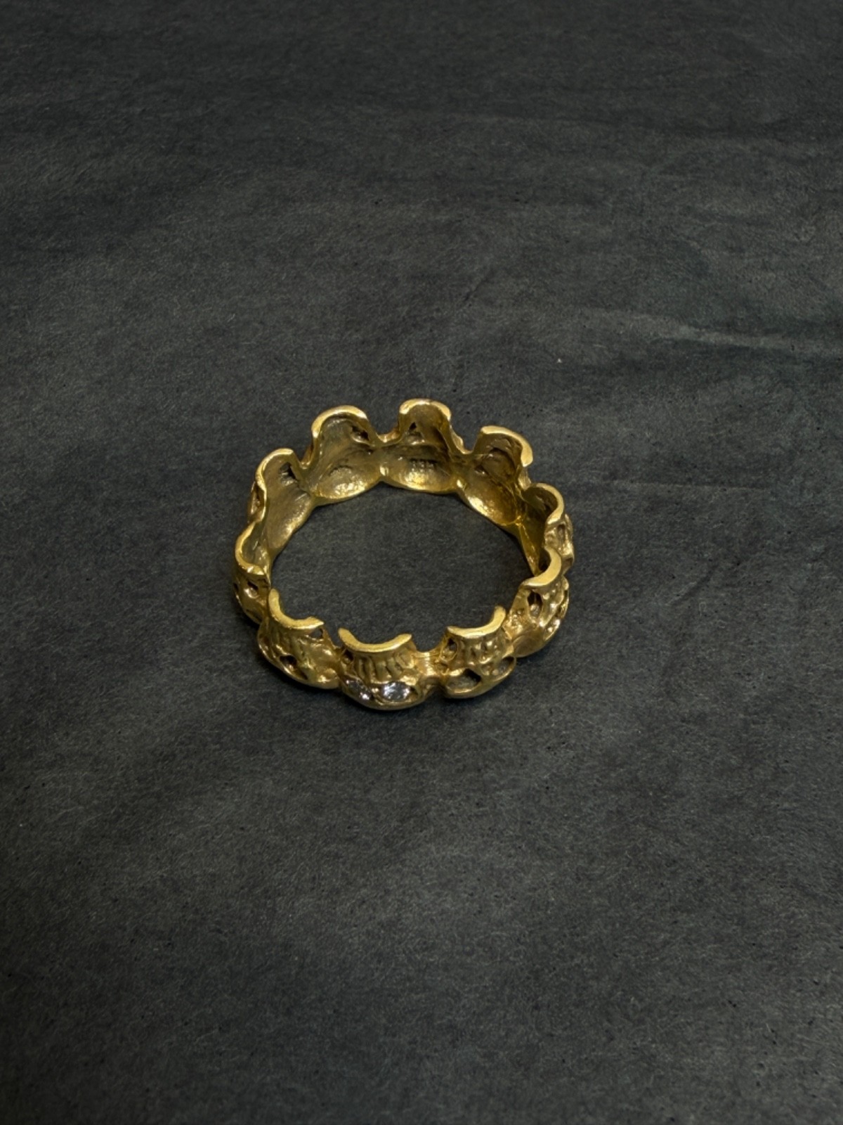 Antique Victorian Memento Mori Skulls Men Gild Silver Eternity Band Ring Diamond