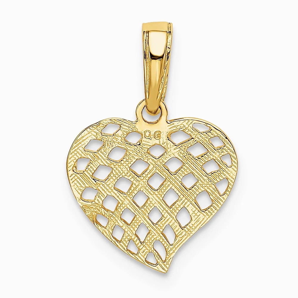 10K / 14K Yellow Gold Polished Basket Weave Pattern Heart Pendant