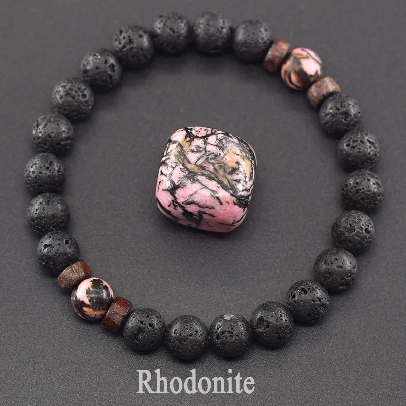 Beaded Stone Bracelet Tiger Eye Lava Round Elastic Rope Adjustable Jewelry