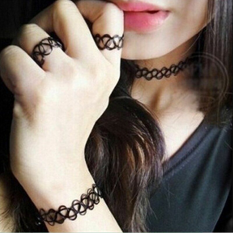 Elastic Vintage Gothic Collar Stretchable Choker Necklace Bracelet Women Jewelry