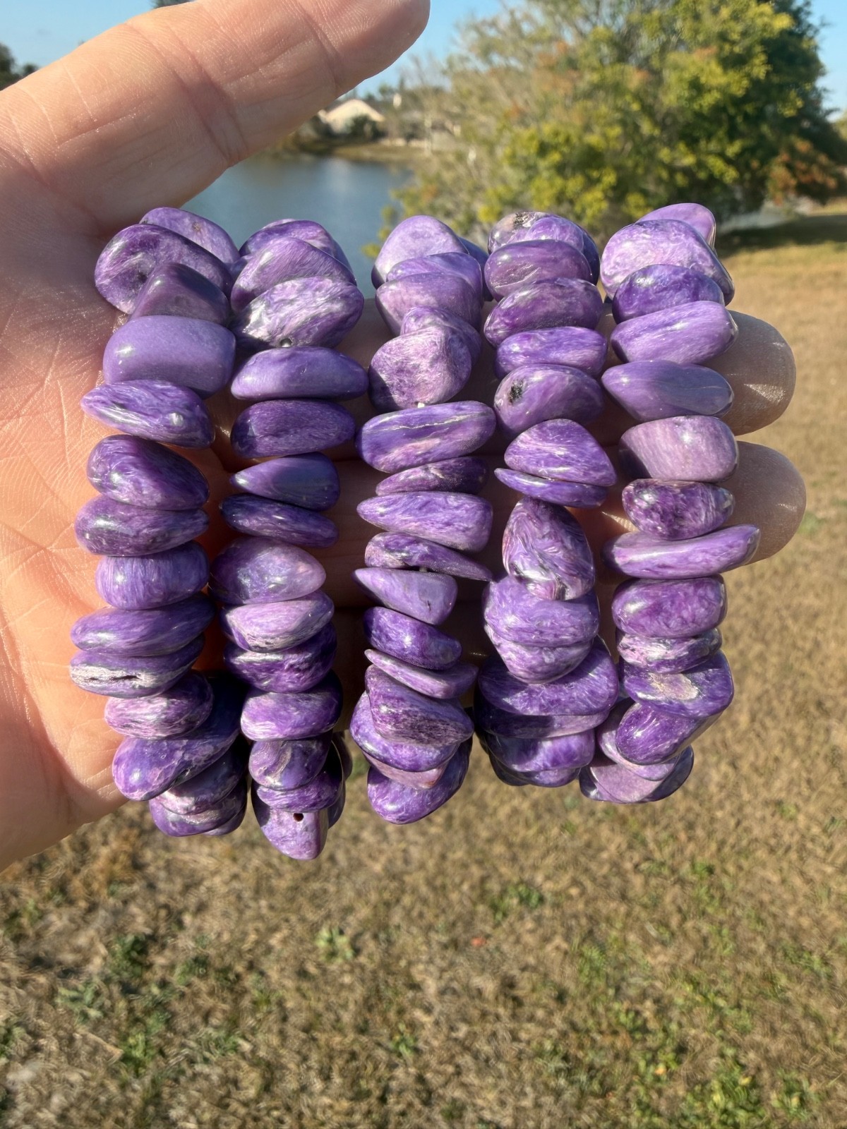 Top Quality Natural Purple Charoite Tumbled Side Drilled Bracelets 10-15mm stone