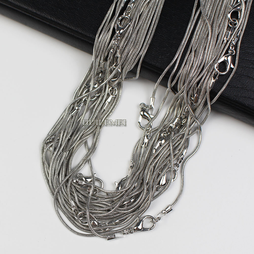 10pcs Rhodium / Dark Silver Plated 1.2mm Snake Chain Necklaces 16″ 18″ 20″ 24″