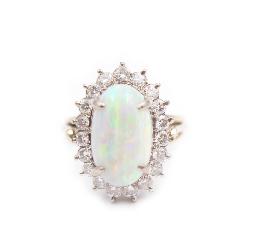 14K white gold Ladies 2.15 Carat White Opal and 0.86 carat Diamond ring Size 6
