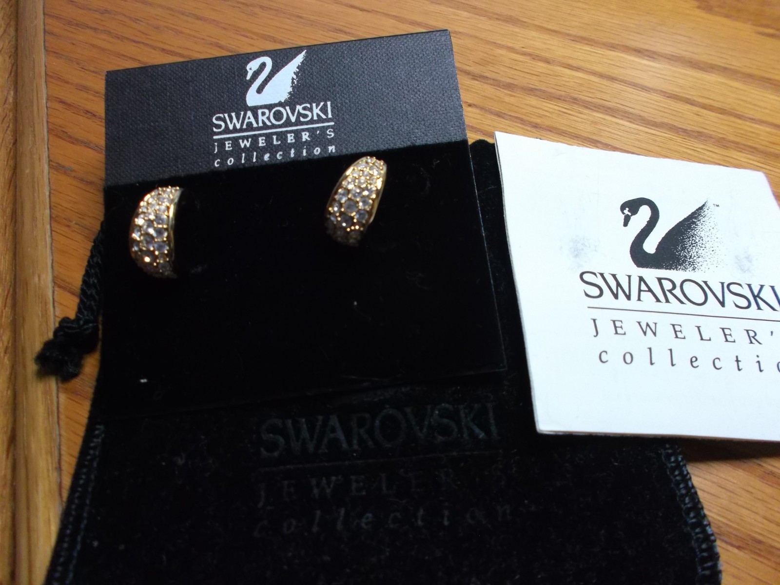 Swarovski Crystal Gold Tone Pave Half Hoop Post Earrings Stamped
