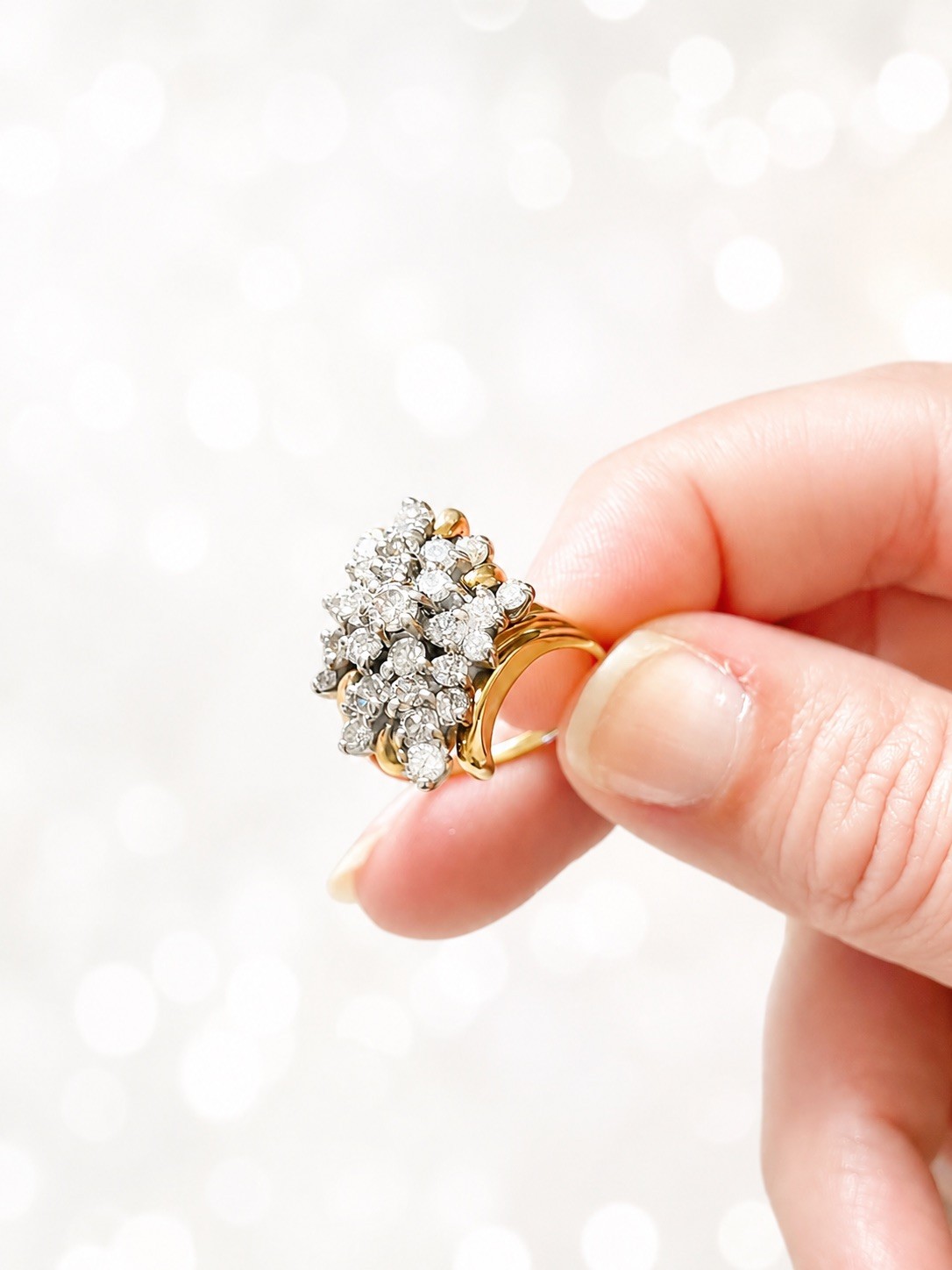 14K Yellow Gold 2.00 CTW Natural Diamond Cluster Ring | 7.78g | Size 6.75