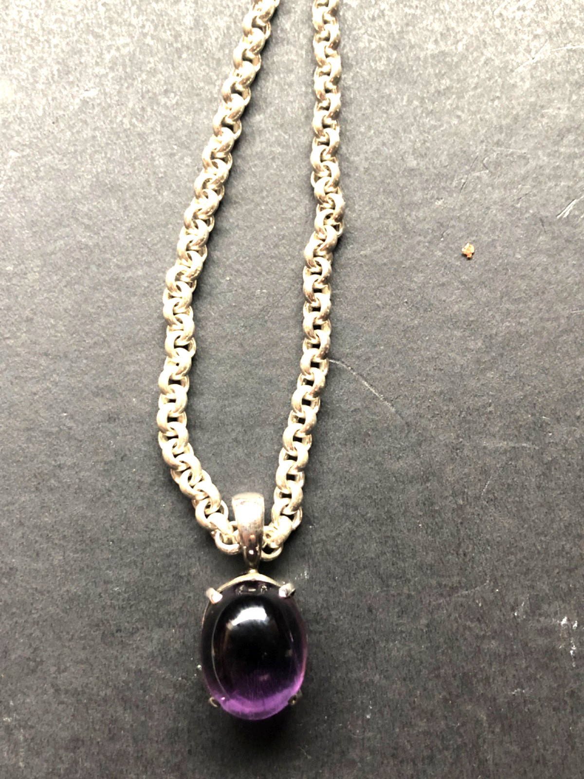 Designer Sterling Cabochon Amethyst Ring & Pendant w/Sterling 44 gram Chain