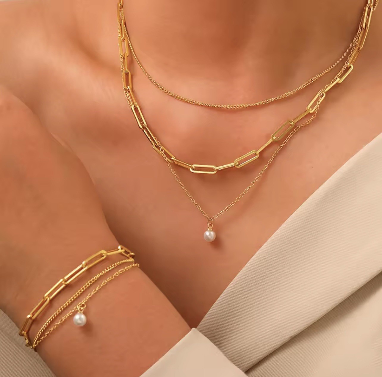 Set De collar y pulsera en acero Inoxidable Para Mujer / Joyería / Cadena