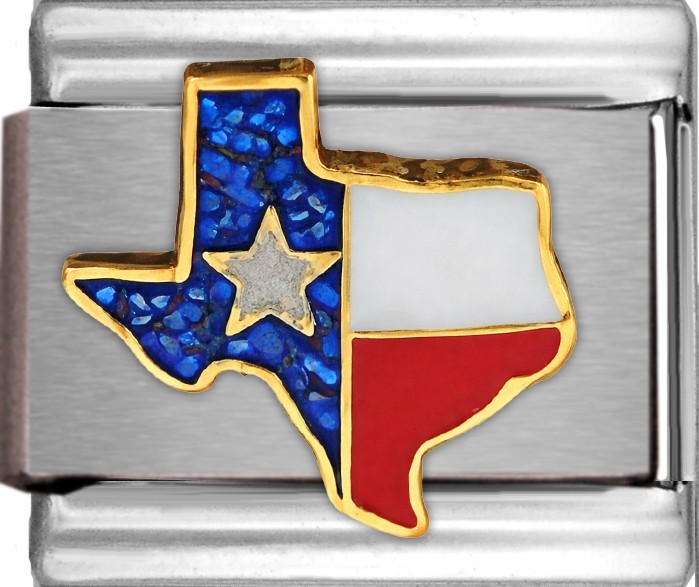 Texas Flag Outline Enamel 9mm Italian Charm Bracelet Link State Pride Travel TX
